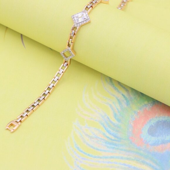 "Elegant Rose Gold+Silver Geometric Stone Bracelet, XPBL0846 - Picture 5 of 13